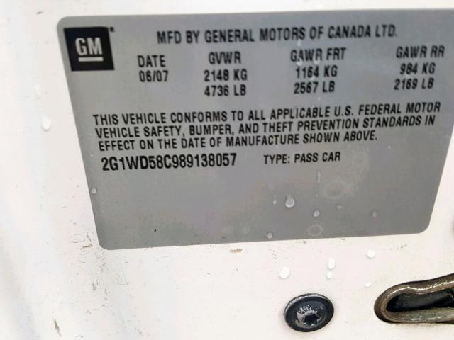 2G1WD58C989138057 - 2008 CHEVROLET IMPALA SUP თეთრი ფოტო 10