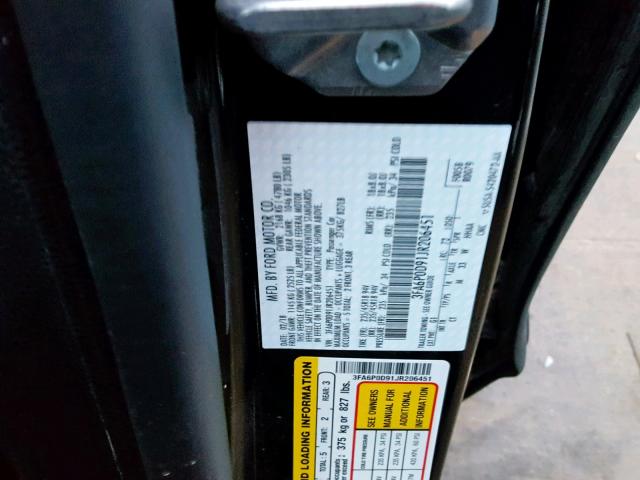 3FA6P0D91JR206451 - 2018 FORD FUSION TIT BLACK photo 10