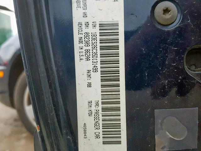 1B3ES26C35D131499 - 2005 DODGE NEON BASE BLUE photo 10