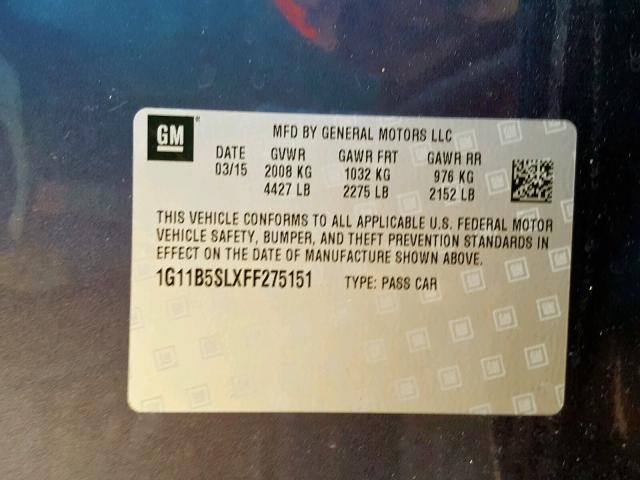 1G11B5SLXFF275151 - 2015 CHEVROLET MALIBU LS 蓝色 照片 10