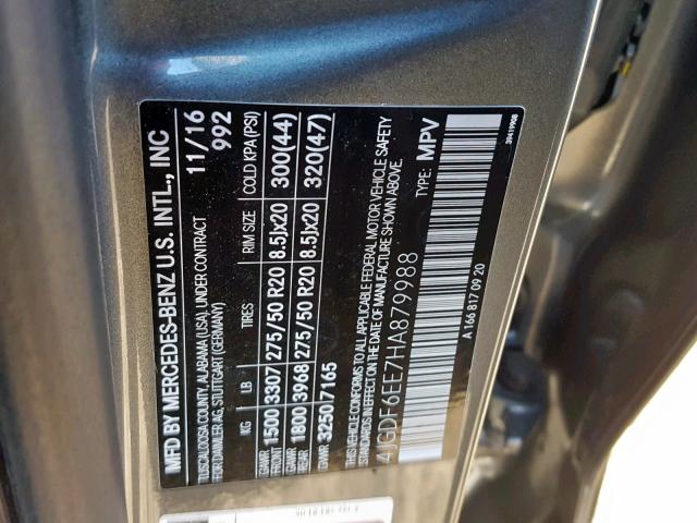 4JGDF6EE7HA879988 - 2017 MERCEDES-BENZ GLS 450 4M GRAY photo 10