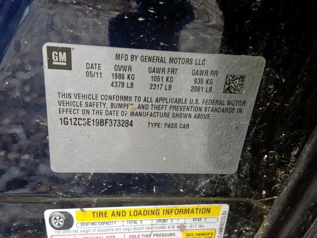 1G1ZC5E19BF373284 - 2011 CHEVROLET MALIBU 1LT 蓝色 照片 10