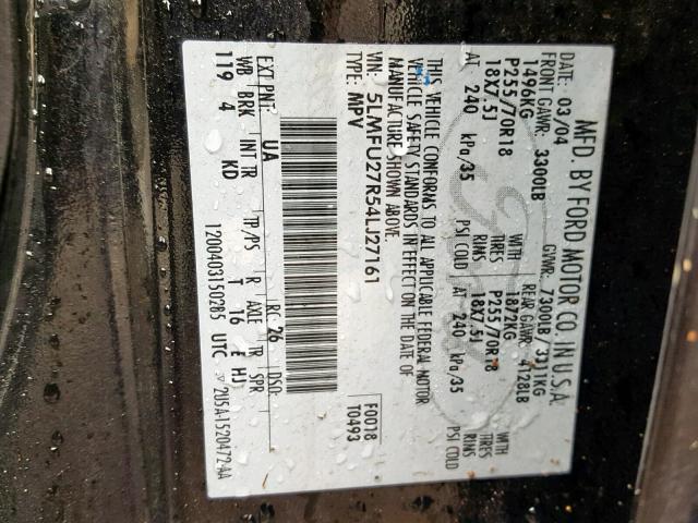 5LMFU27R54LJ27161 - 2004 LINCOLN NAVIGATOR 黑色 照片 10