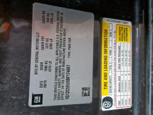 1G1ZC5EU0BF174067 - 2011 CHEVROLET MALIBU 1LT SILVER photo 10