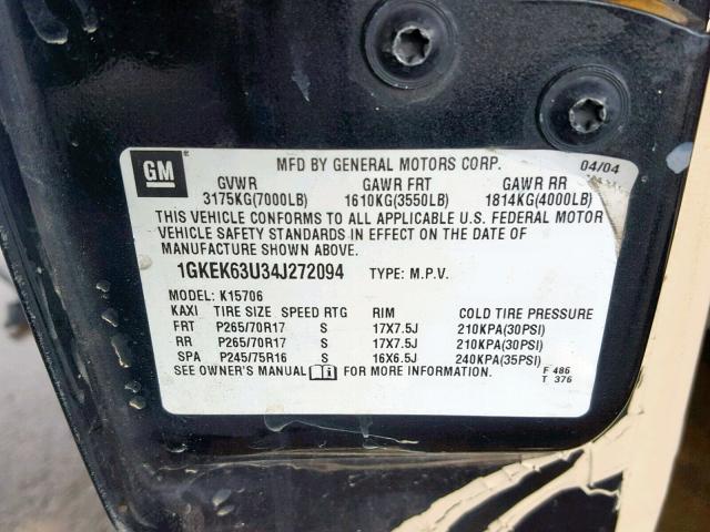 1GKEK63U34J272094 - 2004 GMC YUKON DENA CHARCOAL photo 10