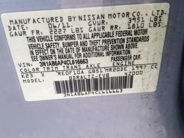 3N1AB6AP4CL616663 - 2012 NISSAN SENTRA 2.0 SILVER photo 10