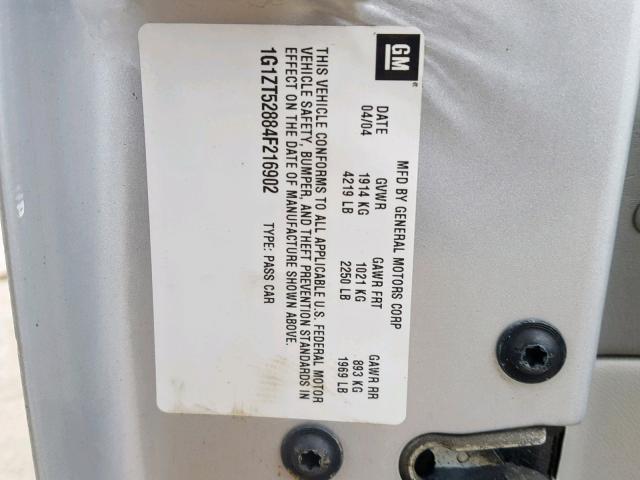 1G1ZT52884F216902 - 2004 CHEVROLET MALIBU LS 银色 照片 10