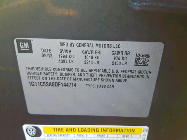 1G11C5SA8DF144714 - 2013 CHEVROLET MALIBU 1LT BLACK photo 10