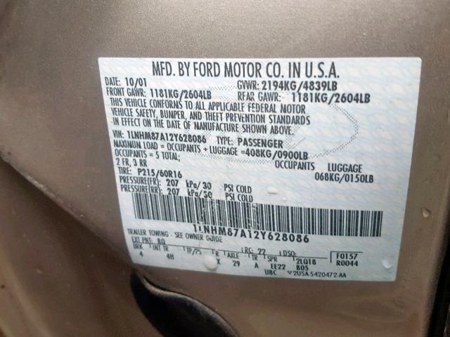 1LNHM87A12Y628086 - 2002 LINCOLN LS TAN photo 10