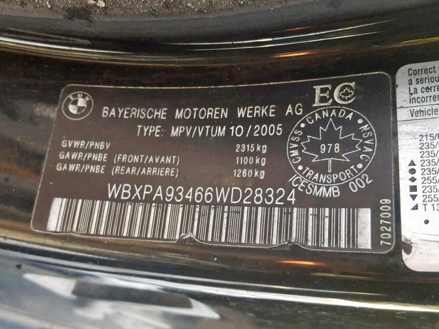 WBXPA93466WD28324 - 2006 BMW X3 3.0I BLACK photo 10