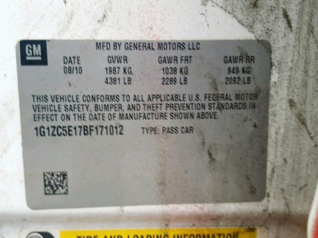 1G1ZC5E17BF171012 - 2011 CHEVROLET MALIBU 1LT RED photo 10