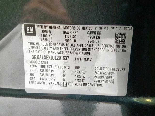 3GKALSEX0JL291637 - 2018 GMC TERRAIN DE GRAY photo 10