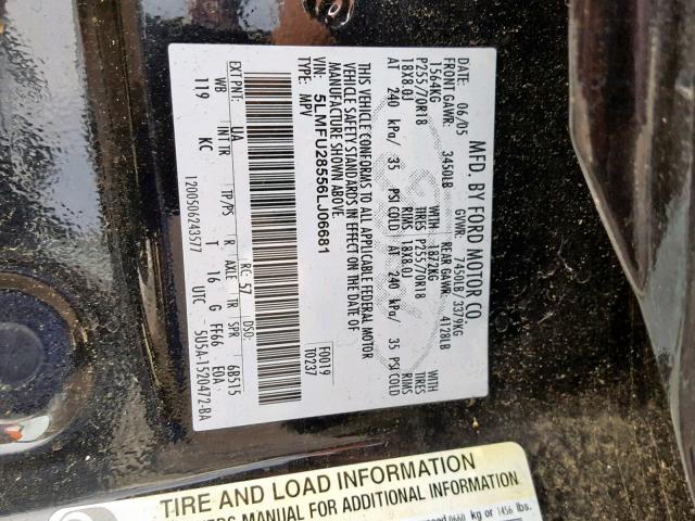 5LMFU28556LJ06681 - 2006 LINCOLN NAVIGATOR 黑色 照片 10