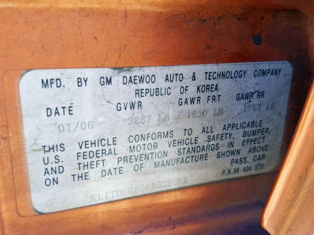 KL1TD66606B628662 - 2006 CHEVROLET AVEO BASE Қызғылт сары фото 10