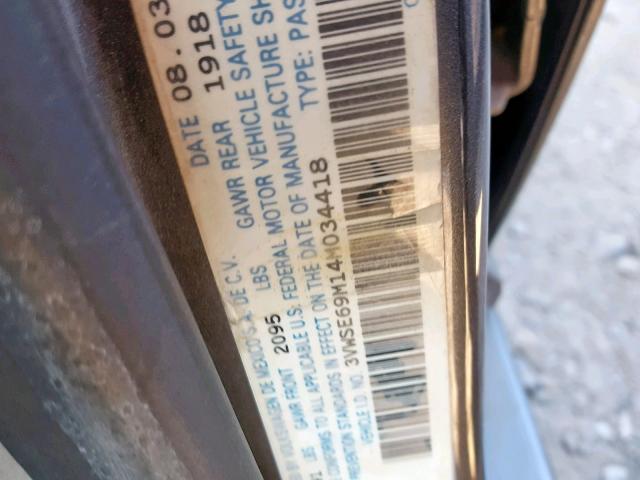 3VWSE69M14M034418 - 2004 VOLKSWAGEN JETTA GLS GRAY photo 10