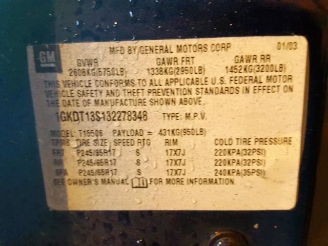 1GKET12S646179153 - 2004 GMC ENVOY XUV BLUE photo 10