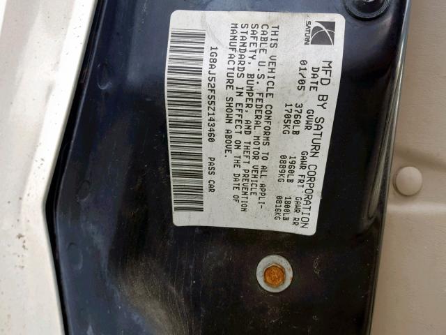 1G8AJ52F55Z143460 - 2005 SATURN ION LEVEL CREAM photo 10