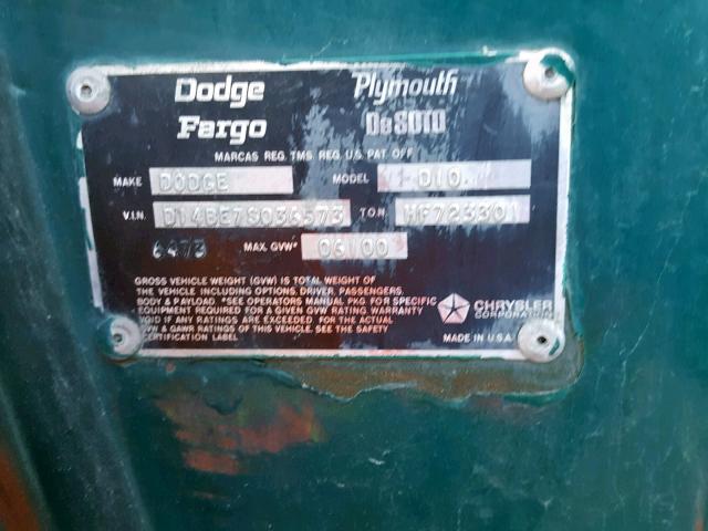 D14BE7S036573 - 1977 DODGE D-10 GREEN photo 10