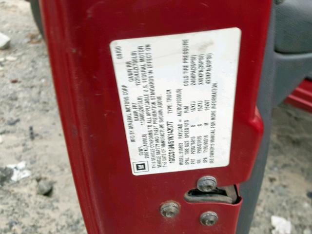 1GCCS19W51K142077 - 2001 CHEVROLET S TRUCK S1 RED photo 10