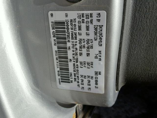 1D4HS48N43F603140 - 2003 DODGE DURANGO SL SILVER photo 10