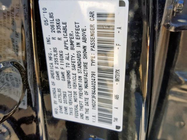 1HGCP3F84AA024791 - 2010 HONDA ACCORD EXL BLACK photo 10