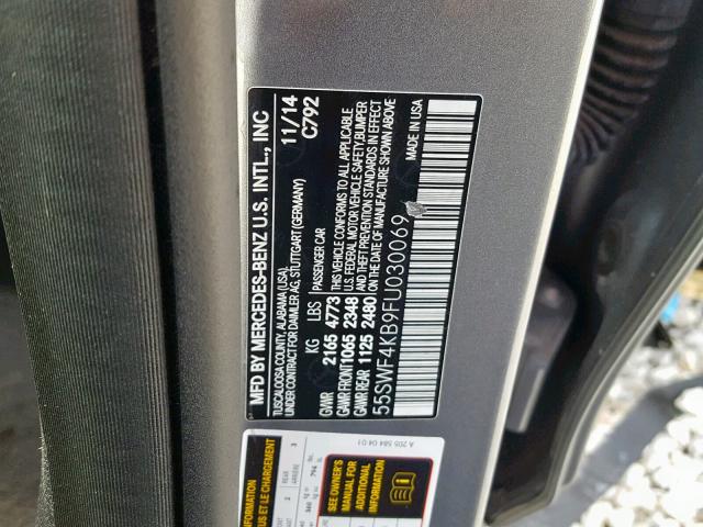 55SWF4KB9FU030069 - 2015 MERCEDES-BENZ C 300 4MAT GRAY photo 10