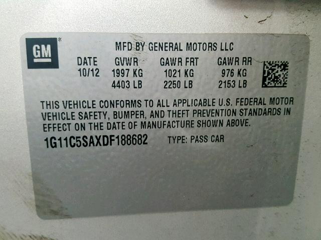 1G11C5SAXDF188682 - 2013 CHEVROLET MALIBU 1LT SILVER photo 10