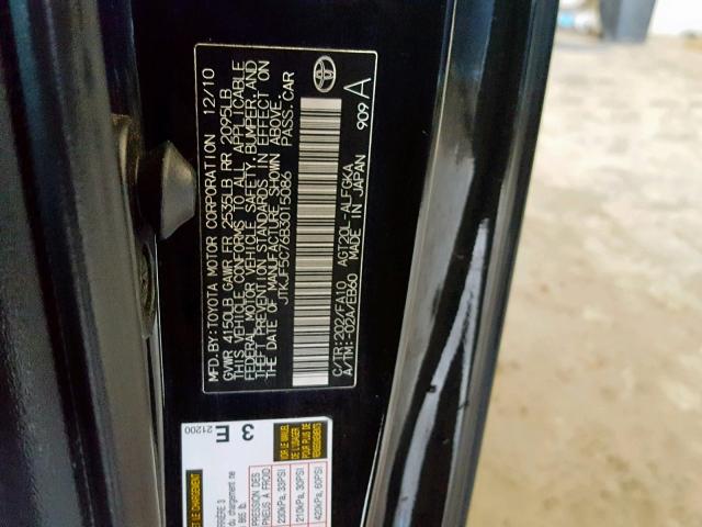 JTKJF5C76B3015086 - 2011 TOYOTA SCION TC შავი ფოტო 10