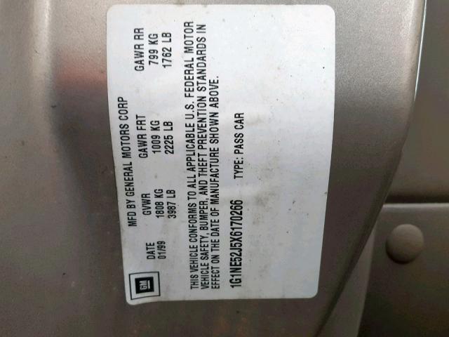 1G1NE52J5X6170266 - 1999 CHEVROLET MALIBU LS თაფლისფერი ფოტო 10