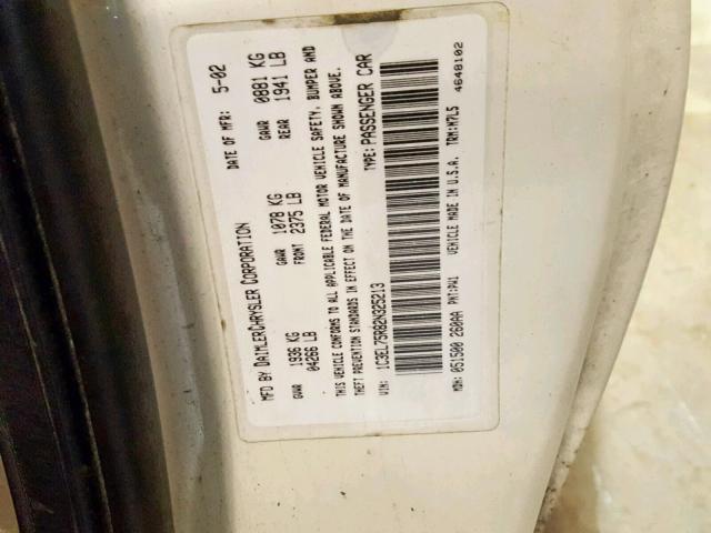 1C3EL75R82N325213 - 2002 CHRYSLER SEBRING GT WHITE photo 10