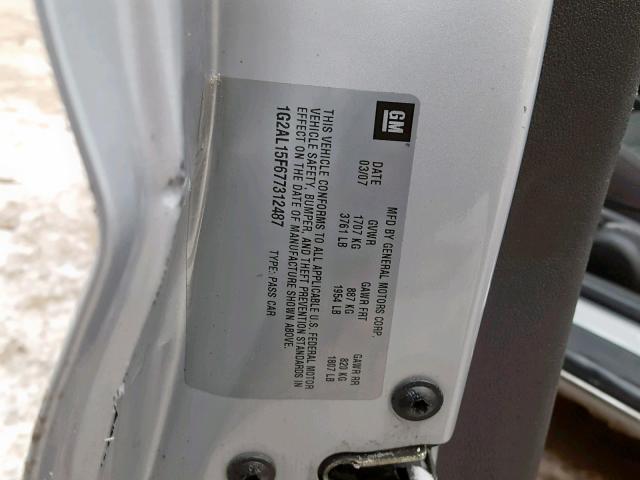 1G2AL15F677312487 - 2007 PONTIAC G5 SILVER photo 10