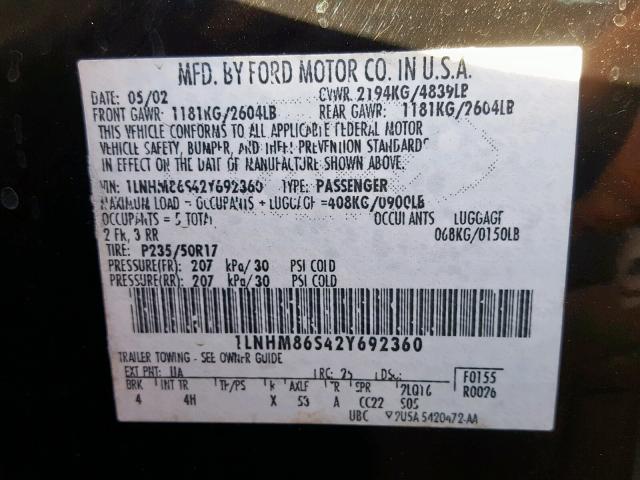 1LNHM86S42Y692360 - 2002 LINCOLN LS BLACK photo 10