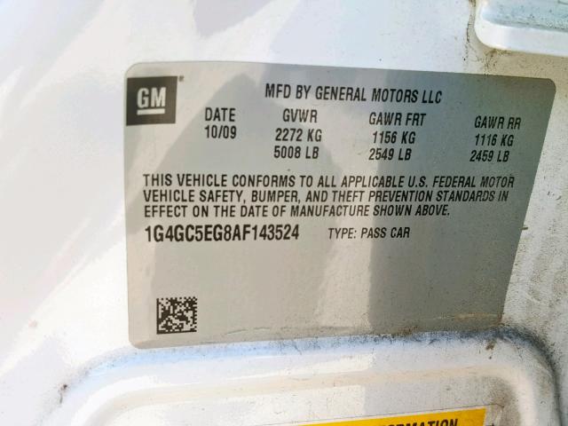 1G4GC5EG8AF143524 - 2010 BUICK LACROSSE C WHITE photo 10