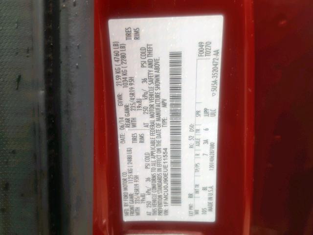 1FMCU0J90EUE11554 - 2014 FORD ESCAPE TIT RED photo 10