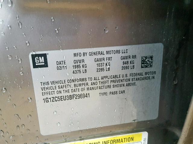 1G1ZC5EU3BF296941 - 2011 CHEVROLET MALIBU 1LT თაფლისფერი ფოტო 10