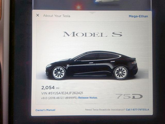 5YJSA1E24JF262421 - 2018 TESLA MODEL S შავი ფოტო 8