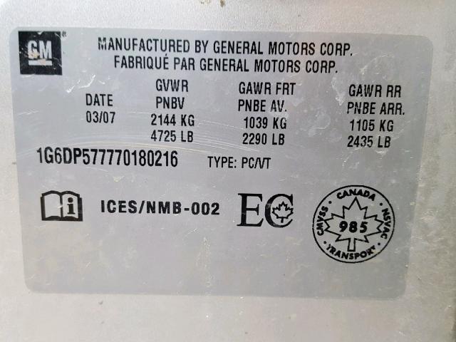 1G6DP577770180216 - 2007 CADILLAC CTS HI FEA SILVER photo 10