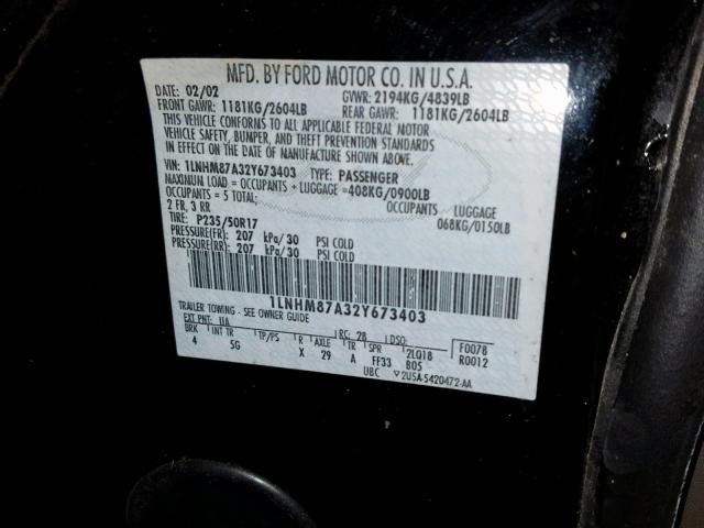1LNHM87A32Y673403 - 2002 LINCOLN LS BLACK photo 10