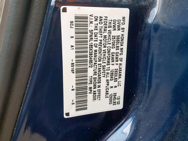 5FNRL185X3B049572 - 2003 HONDA ODYSSEY LX BLUE photo 10