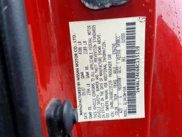 1N4BL24E68C135159 - 2008 NISSAN ALTIMA 3.5 RED photo 10