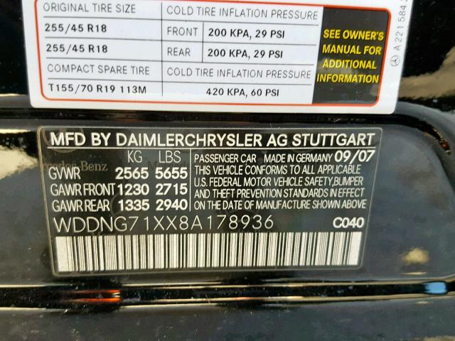 WDDNG71XX8A178936 - 2008 MERCEDES-BENZ S 550 BLACK photo 10