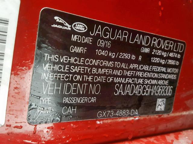 SAJAD4BG5HA968306 - 2017 JAGUAR XE PREMIUM RED photo 10