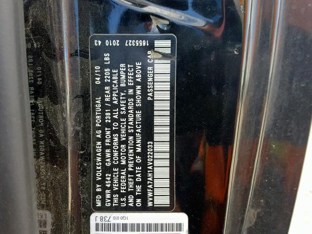 WVWFA7AH1AV022033 - 2010 VOLKSWAGEN EOS LUX 黑色 照片 10