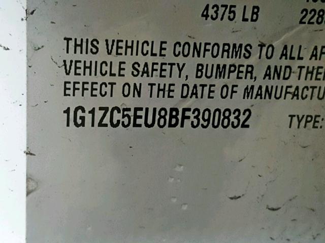 1G1ZC5EU8BF390832 - 2011 CHEVROLET MALIBU 1LT თეთრი ფოტო 10