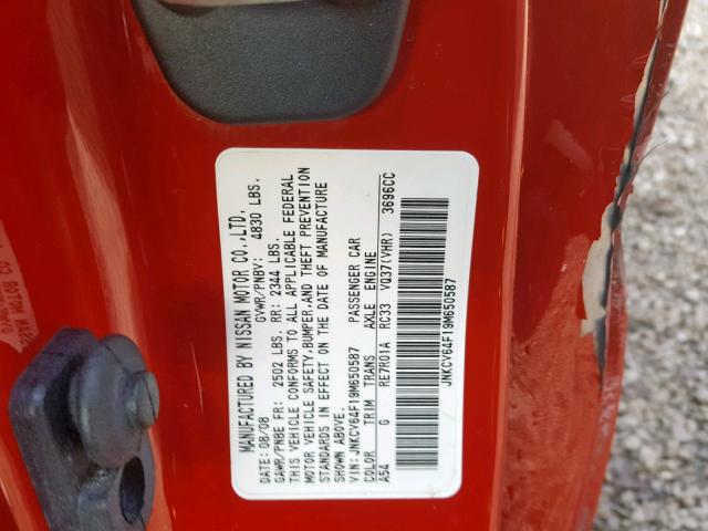 JNKCV64F19M650587 - 2009 INFINITI G37 RED photo 10