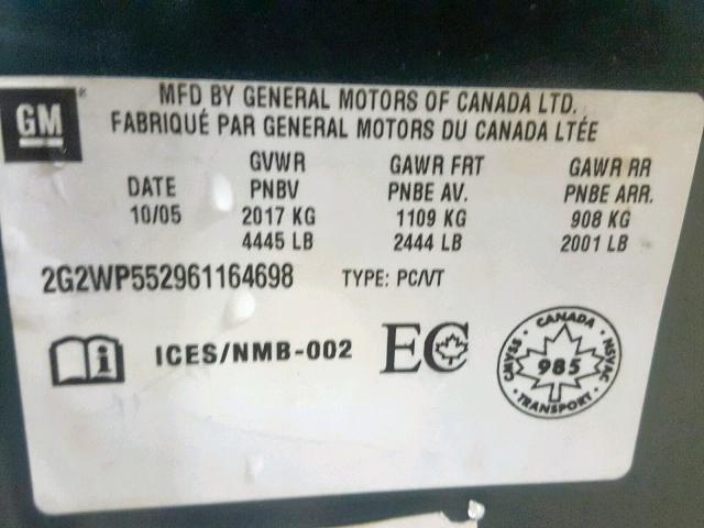 2G2WP552961164698 - 2006 PONTIAC GRAND PRIX ლურჯი ფოტო 10