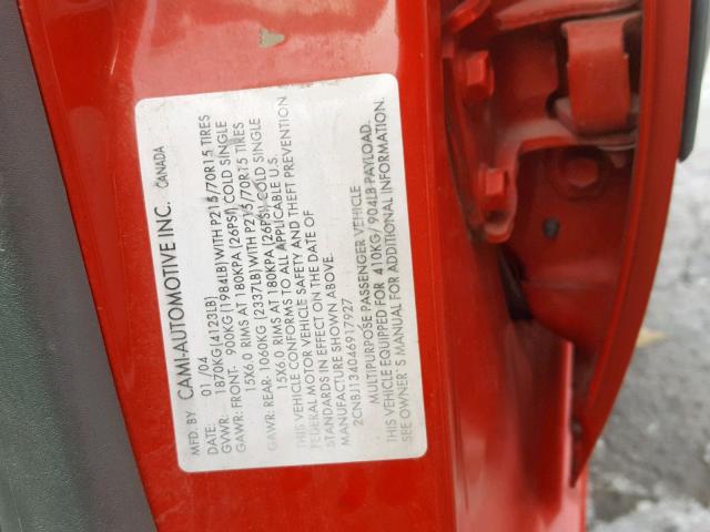 2CNBJ134046917927 - 2004 CHEVROLET TRACKER RED photo 10