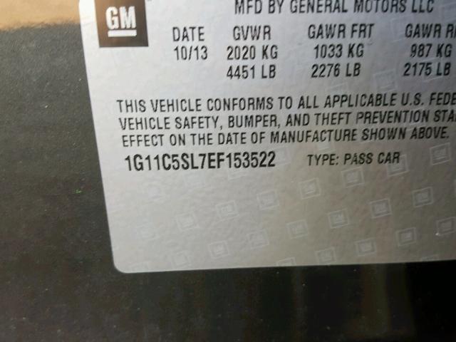 1G11C5SL7EF153522 - 2014 CHEVROLET MALIBU 1LT შავი ფოტო 10