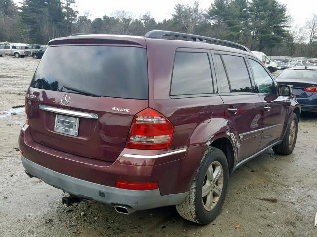 4JGBF71E47A196566 - 2007 MERCEDES-BENZ GL 450 4MA BURGUNDY photo 4