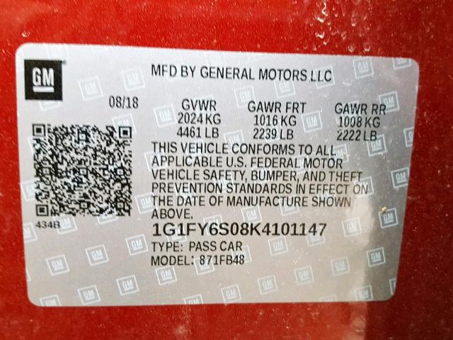 1G1FY6S08K4101147 - 2019 CHEVROLET BOLT EV LT RED photo 10